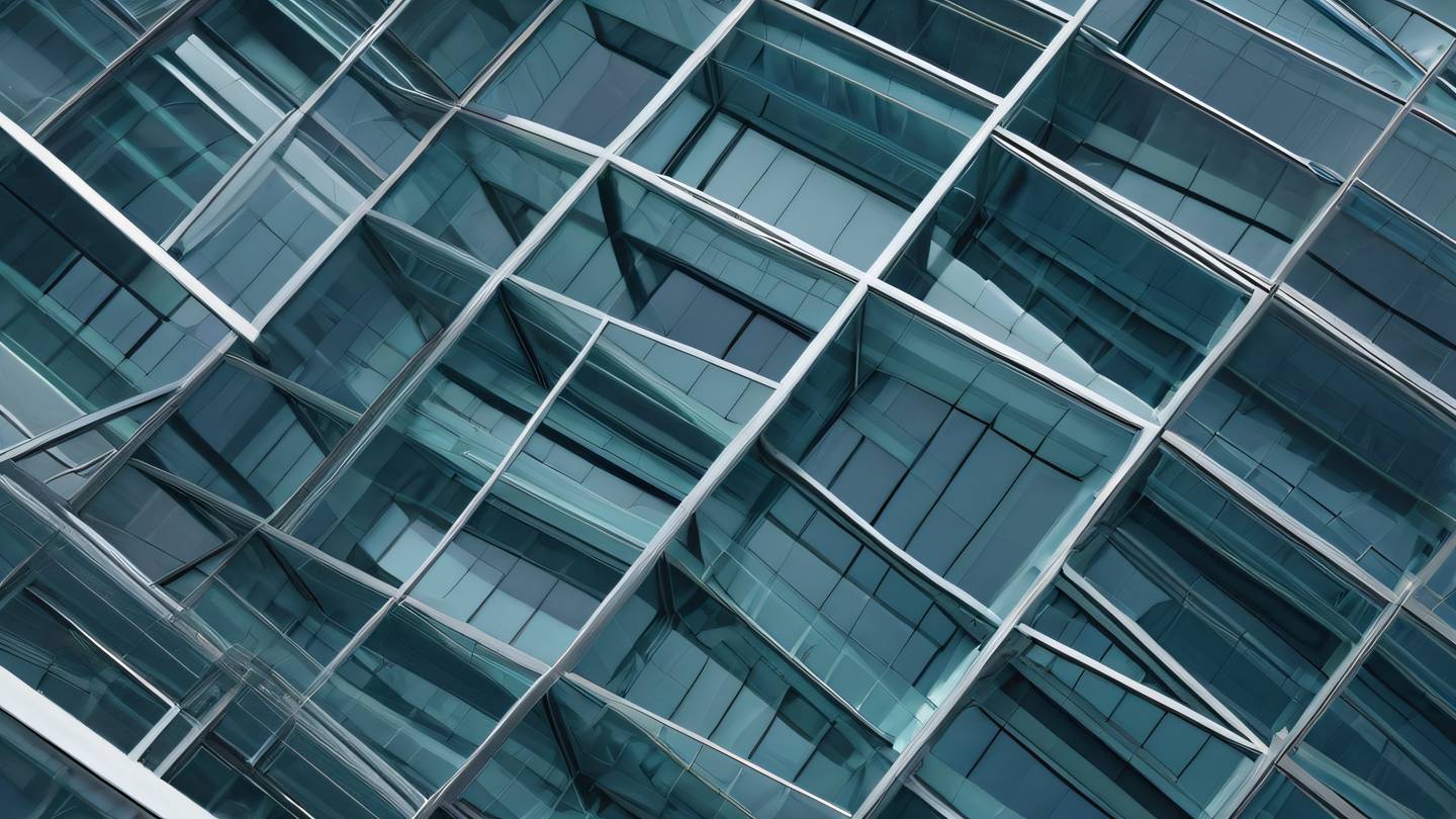 An abstract architectural structure made of zinc and glass materials showing layered geometric patterns representing interface composition photographed from a bird's eye view high-quality ultra-realistic cinematic 8K UHD high resolution sharp and detail